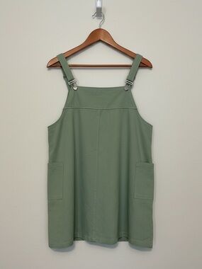 Altar’d State Sage Green Pinafore Overall Mini Cotton Dress Patch Pockets size M